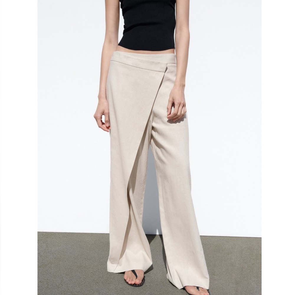 Zara LINEN BLEND PAREO PANTS - Picture 2 of 12